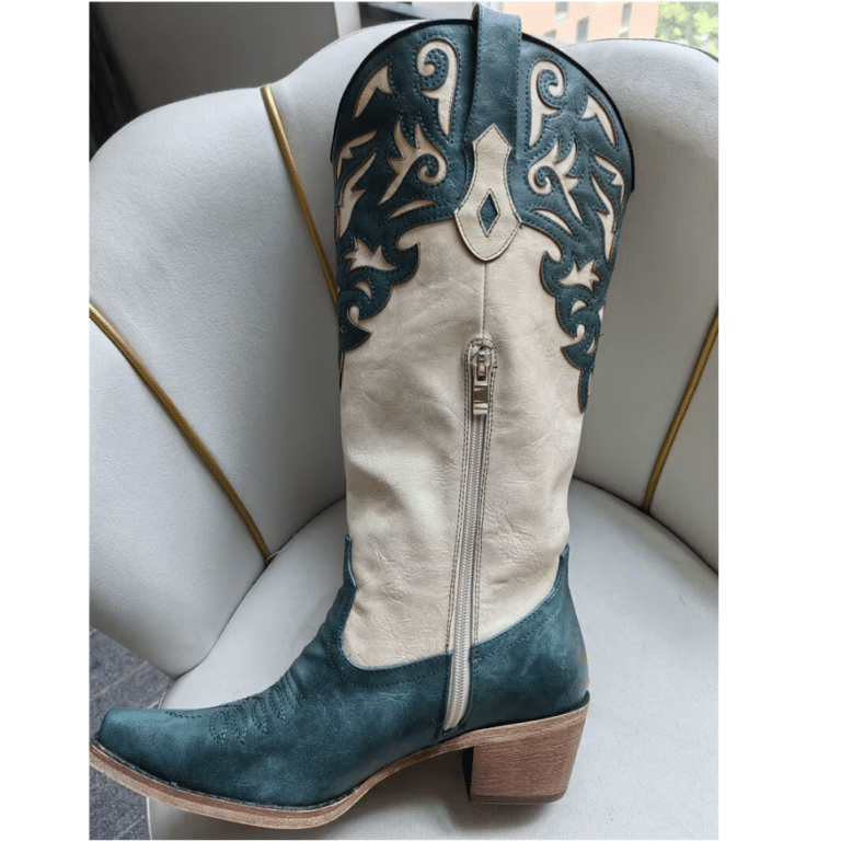 Santiags western femme vert émeraude et crème (4)