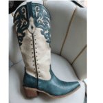 Santiags western femme vert émeraude et crème (5)