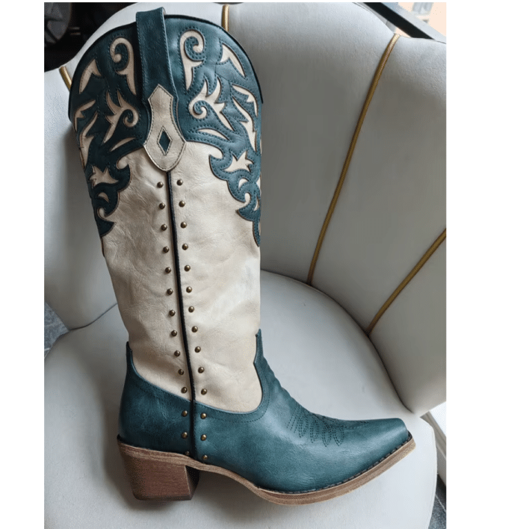 Santiags western femme vert émeraude et crème (5)