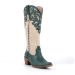 Santiags western femme vert émeraude et crème (6)