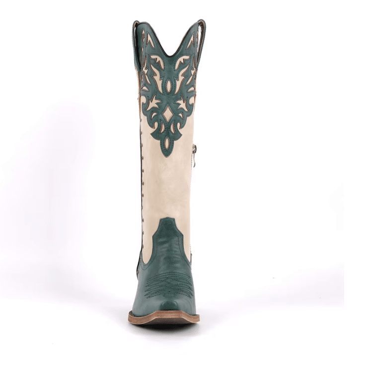 Santiags western femme vert émeraude et crème (7)