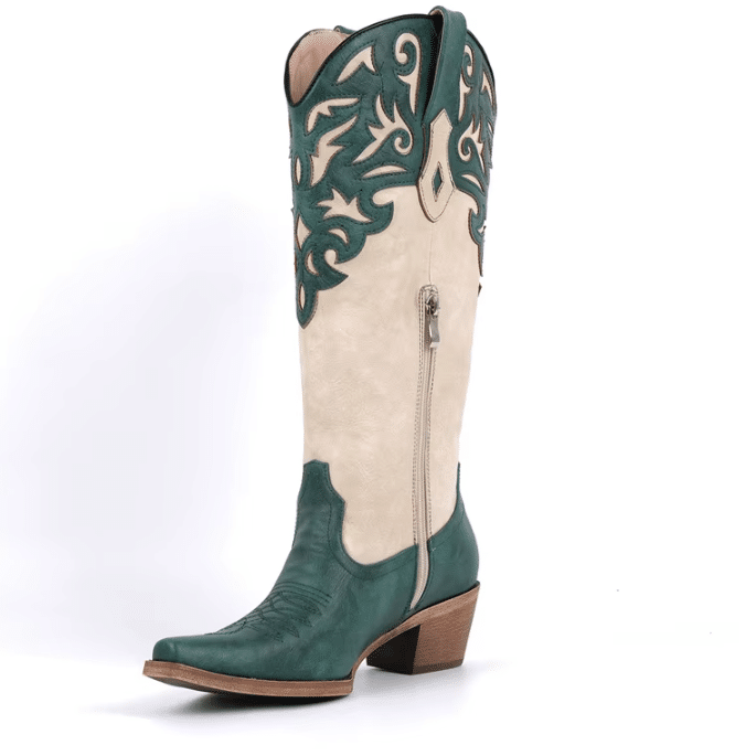 Santiags western femme vert émeraude et crème (8)