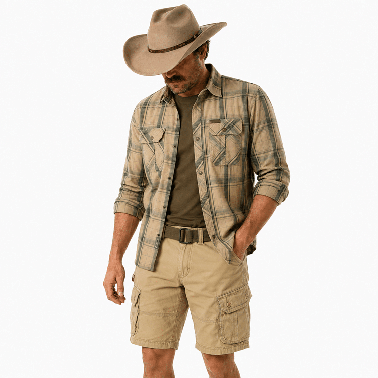 Short cargo cowboy beige homme ranch multi-poches (4)