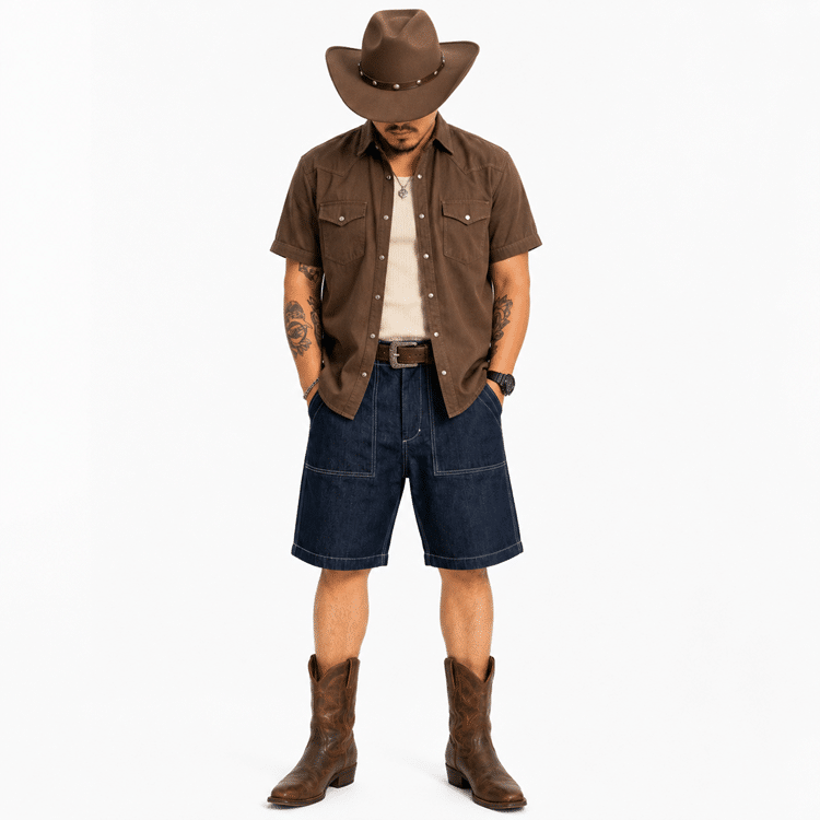 Short en jean cowboy homme coton denim workwear vintage (6)
