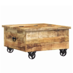 Table basse coffre western aspect bois massif sur roulettes industrielles (4)