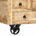 Table basse coffre western aspect bois massif sur roulettes industrielles (6)