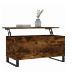 Table basse en chêne massif vintage avec coffre de rangement (4)