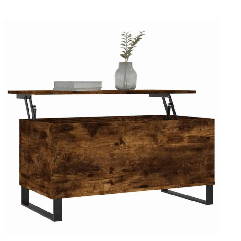 Table basse en chêne massif vintage avec coffre de rangement (4)