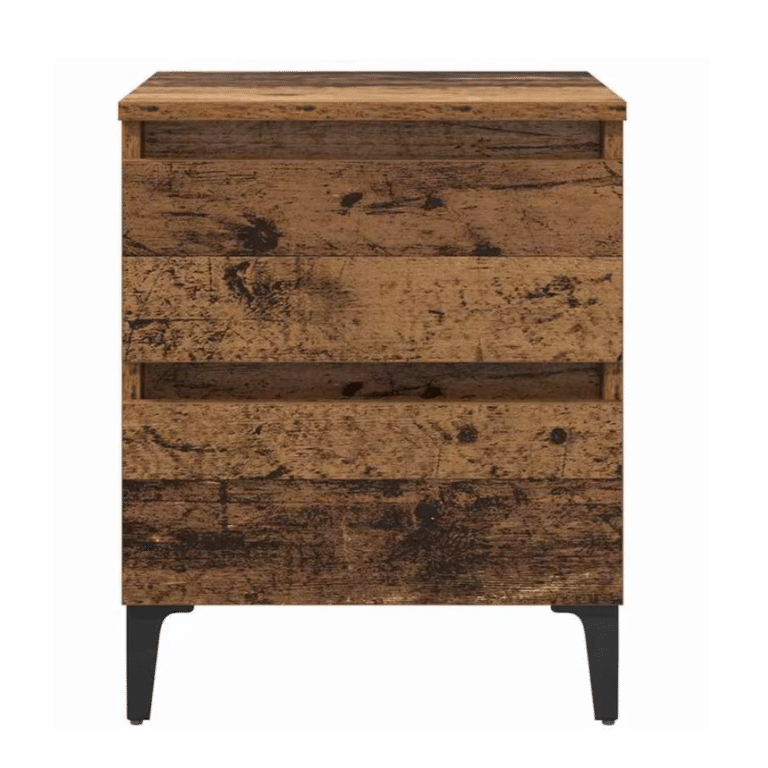 Table de chevet effet bois massif vintage à 2 tiroirs style western (1)