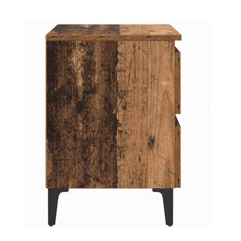 Table de chevet effet bois massif vintage à 2 tiroirs style western (2)