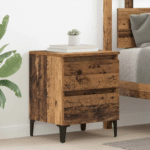 Table de chevet effet bois massif vintage à 2 tiroirs style western (6)