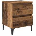 Table de chevet effet bois massif vintage à 2 tiroirs style western (7)