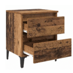 Table de chevet effet bois massif vintage à 2 tiroirs style western (9)
