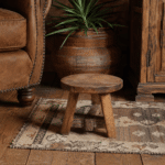 Tabouret cowboy en bois massif rond style ranch vintage (3)