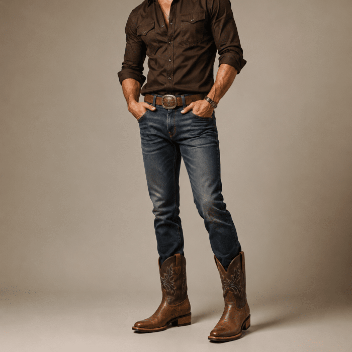 bottes cowboy marron effet cuir brodées style western (1)