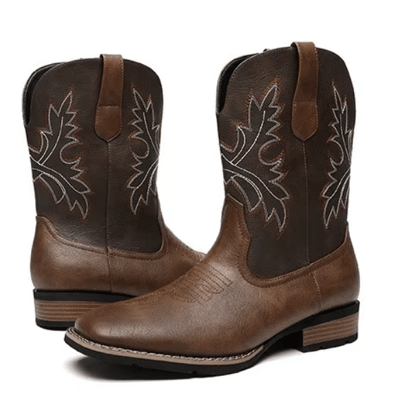 bottes cowboy marron effet cuir brodées style western (10)