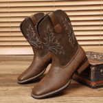 bottes cowboy marron effet cuir brodées style western (2)