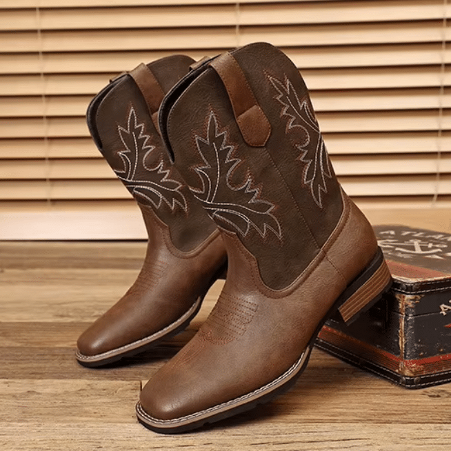 bottes cowboy marron effet cuir brodées style western (2)
