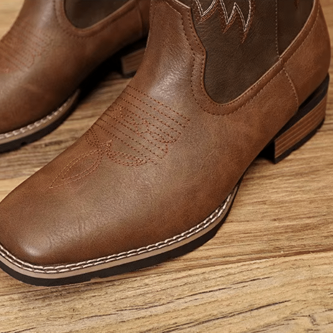 bottes cowboy marron effet cuir brodées style western (4)