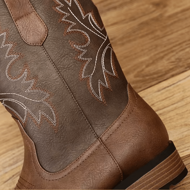bottes cowboy marron effet cuir brodées style western (5)