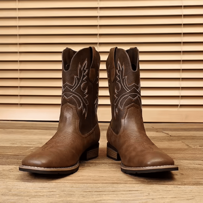bottes cowboy marron effet cuir brodées style western (8)