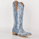 bottes western femme bleu denim brodé (1)