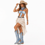bottes western femme bleu denim brodé (2)