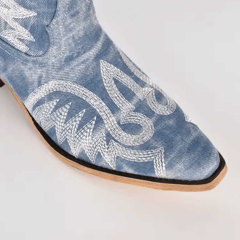 bottes western femme bleu denim brodé (4)