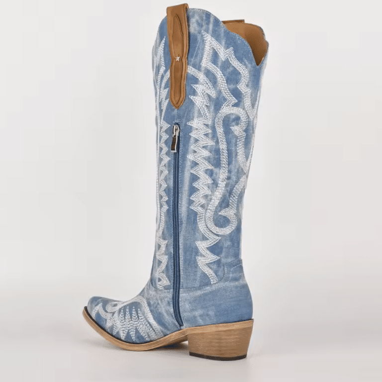 bottes western femme bleu denim brodé (5)