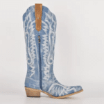 bottes western femme bleu denim brodé (7)