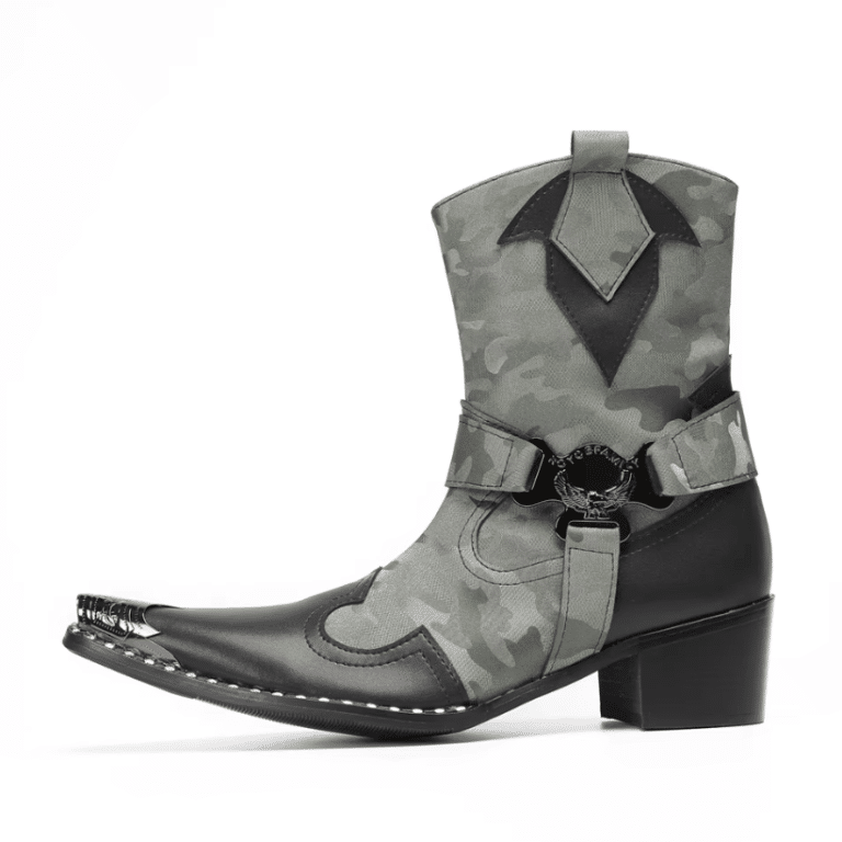 bottines western homme cuir gris camo bout carré ferré (3)