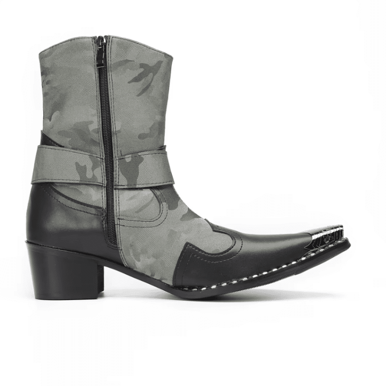 bottines western homme cuir gris camo bout carré ferré (4)