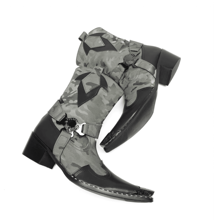 bottines western homme cuir gris camo bout carré ferré (6)