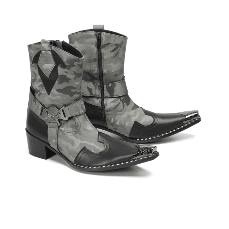 bottines western homme cuir gris camo bout carré ferré (7)