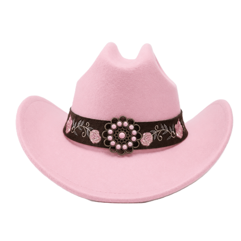 chapeau cowboy rose brodé à bandeau floral style western (1)