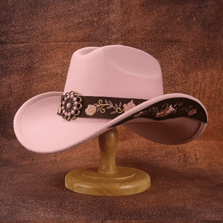 chapeau cowboy rose brodé à bandeau floral style western (4)