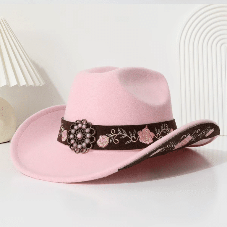 chapeau cowboy rose brodé à bandeau floral style western (5)