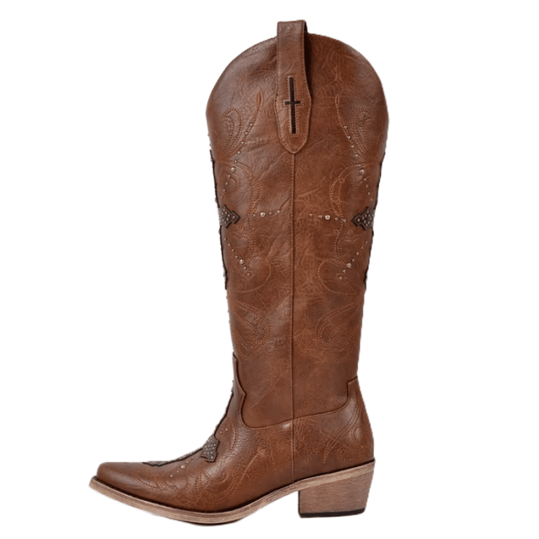 santiags marron femme croix et éléments métalliques vintage (1)