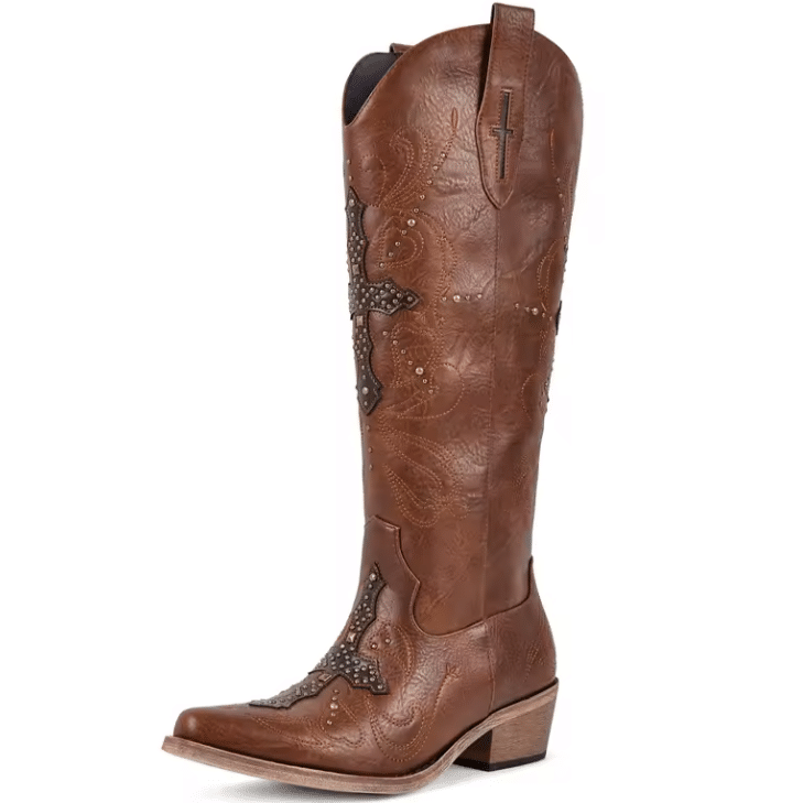 santiags marron femme croix et éléments métalliques vintage (2)
