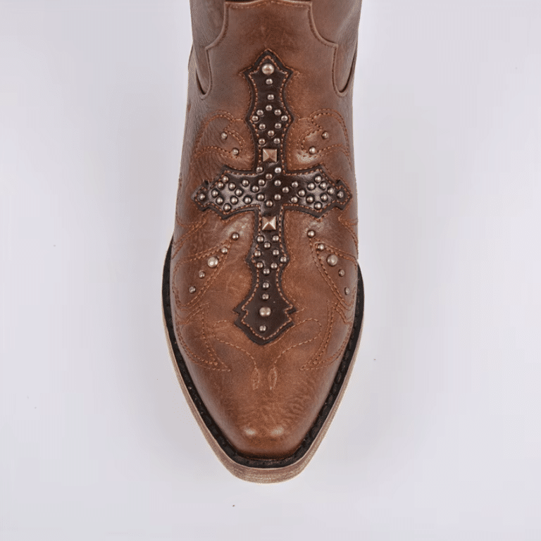 santiags marron femme croix et éléments métalliques vintage (4)