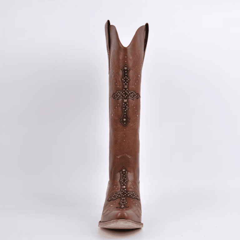 santiags marron femme croix et éléments métalliques vintage (6)