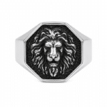 Bague chevalière homme argentée tête de lion