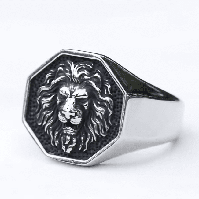 Bague chevalière homme argentée tête de lion (2)