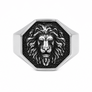 Bague chevalière homme argentée tête de lion