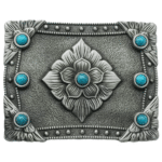Boucle ceinture country fleur argenté