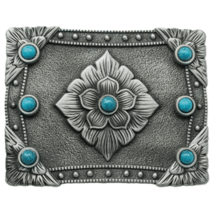 Boucle ceinture country fleur argenté