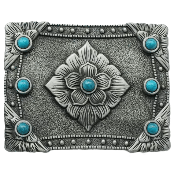 Boucle ceinture country fleur argenté