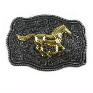 Boucle ceinture cowboy cheval doré