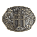 Boucle ceinture vintage américaine croix chrétiennes et fleurs (2)