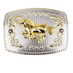 Boucle cowboy cheval galop argentée et dorée
